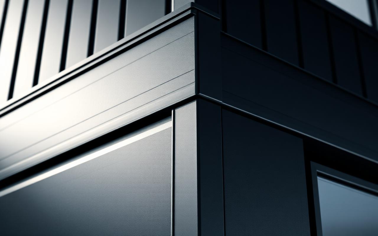 Close view of metal building exterior material